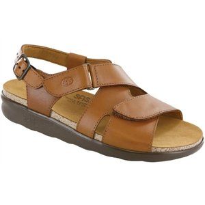 SAS Leather 'Huggy' Sandals Shoes Size 8.5 W Made in USA New Caramel